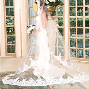 Priscilla of Boston Wedding dress &cathedral length veil.  Worn once, preserved.